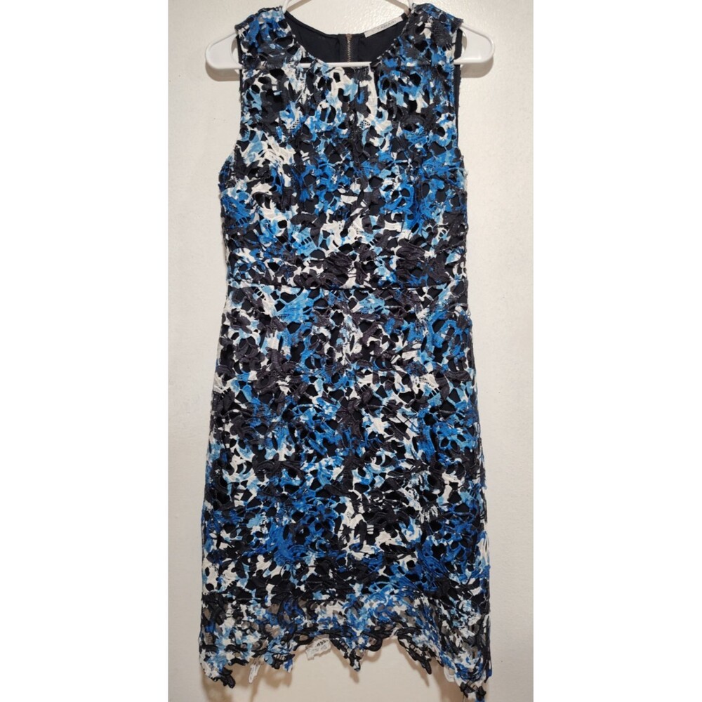 T Tahari Women Polyester Blend Abstract Midi/Maxi Dress Blue/Black/White Size 8